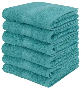 Мои домашние гостевые полотенца "Джуна, 6 гостевых полотенец 30х50, 100% хлопок", (6 шт.), комплект и серия, комплект полотенец с каймой, однотонные, мягкие My home 30х50 см (6 шт.), цвет petrol