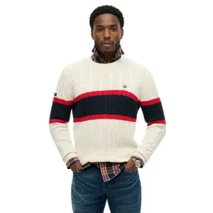 Свитер Superdry в полоску с косами, бежевый