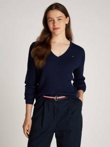 Джемпер из чистого органического хлопка с v-образным вырезом на шнуровке Tommy Hilfiger, цвет Dark Night Navy