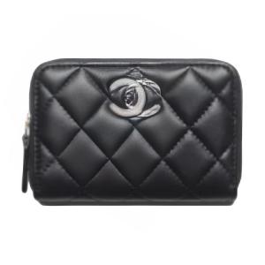 CHANEL Женский бумажник из ягнёнка чёрный