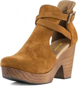 Женские ботильоны на платформе с круглыми носами, вырезами, ремешками и пряжками, скуфита на пробковой массивной высокой шпильке, повседневная обувь для работы в офисе, размеры 4-16 US Wo wagas, Brown Suede