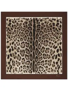 Шелковый платок с леопардовым принтом DOLCE & GABBANA, коричневый