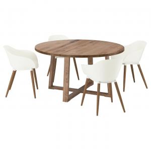 Стол и 4 стула MÖRBYLÅNGA/GRÖNSTA IKEA, 145 см, цвет oak veneer brown stained/white
