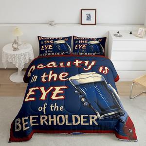 Erosebridal Детский комплект постельного белья с принтом пивных кружек в винтажном стиле, мягкий материал, сине-красная расцветка, Blue Red