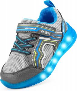 Детские кроссовки YESKIS для мальчиков и девочек со светодиодной подсветкой, легкие, сетчатые, дышащие, очаровательные, для бега, для малышей и маленьких детей, серый
