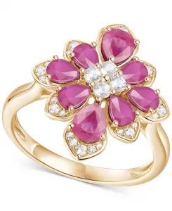 Кольцо в форме цветка груши с изумрудом (1-3/4 карата) и бриллиантом (1/4 карата) из 14-каратного золота (также с рубинами и сапфирами) Macy'S, ruby