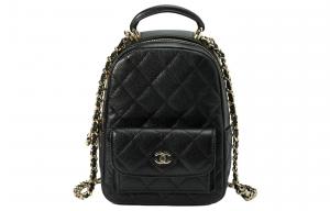 CHANEL Миниатюрный женский рюкзак из зернистой кожи черный