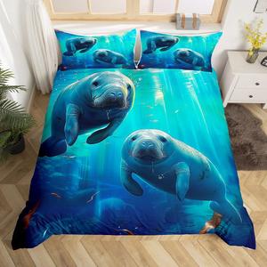 Erosebridal Комплект постельного белья Manatee с 3D принтом морских животных в синем цвете, Multi 01