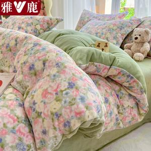 Yalu Комплект постельного белья из флиса (простыня на резинке 150 см, пододеяльник 180х220 см), цвет Qiangwei Manwu, утепленный