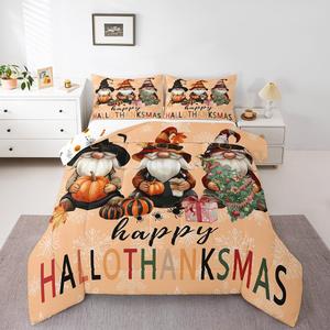 Erosebridal Комплект постельного белья Merry Christmas с реверсивным покрывалом в стиле ретро, зеленый и розовый с снежинками, мягкий материал, Orange Green