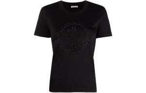 Футболка Moncler с коротким рукавом и декорированным логотипом, черная