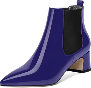 Женские повседневные ботинки ROSERWISH с эластичной застежкой, лакированные, с заостренным носком, массивным низким каблуком и высотой до щиколотки, каблук 5 см