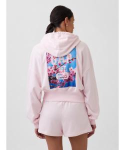 (W) Винтажная мягкая махровая ткань французского махрового трикотажа SAKURA с логотипом GAP, объемная толстовка на молнии.