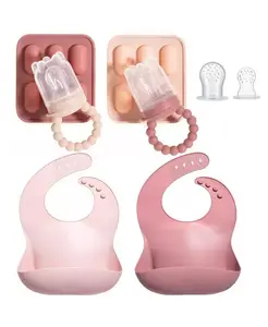 Набор силиконовых ниблеров и слюнявчиков для малышей - незаменимые аксессуары для первого прикорма, бережные для десен, без BPA, легко моются Sperric, розовый