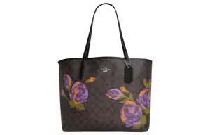 Городской холст с кожаной сумкой тоут Шоппер Сумка через плечо Женская Коричневая Черная COACH