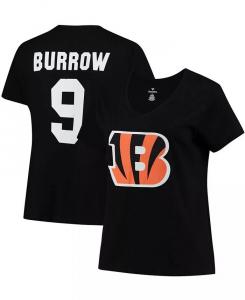Женская футболка больших размеров Joe Burrow Black Cincinnati Bengals Fair Catch Name Number с v-образным вырезом Fanatics
