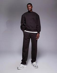 Премиальные плотные прямые брюки-джоггеры ASOS DESIGN коричневого цвета