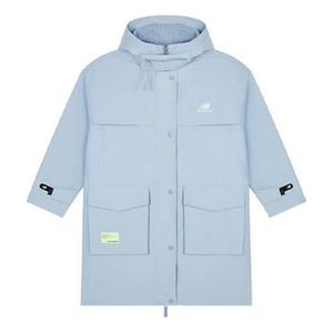 Куртка с большим карманом, однотонная, с капюшоном, New Balance, синий