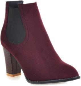 Женские ботильоны VOKLIN с круглым носком, массивным каблуком и высокой пяткой, замшевые с эластичной боковой вставкой, стильные короткие ботинки, Red-Velvet Lined