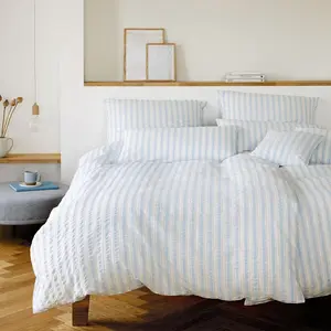 Элегантный комплект постельного белья, тканый сирсакер Svaneke, цвет Bleu, размер 155x220+40x80 Elegante