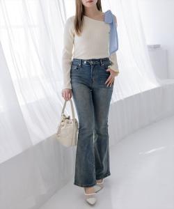 Вязаный топ на одно плечо с прозрачной лентой <<Новинка>>