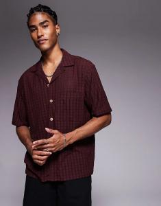 Текстурированная рубашка River Island с воротником-стойкой бордового цвета