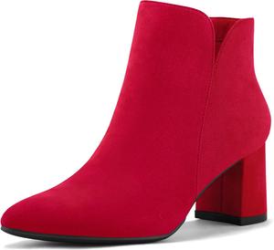 Женские ботильоны mysoft, невысокий каблук, удобные, с заостренным носком, V-образным вырезом, элегантные офисные ботильоны на молнии, Rot/Ausflug, Einfarbig (Getaway Solids)