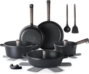 Набор кастрюль и сковородок SENSARTE с антипригарным покрытием, 15 шт, черный