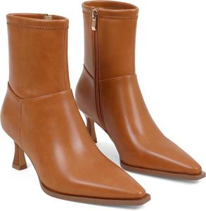 Женские ботильоны Goiphrri - высокие каблуки-стилето, заостренный носок, короткие, с боковой молнией, нарядные ботинки - эластичные, модные, трендовые, A-Tan