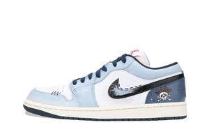 Jordan Кроссовки баскетбольные низкие unisex Air 1 Nautical Storm, износостойкие, винтажные, бело-синие