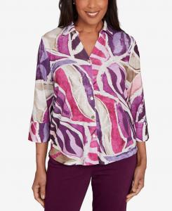 Женская блузка Urban Legend с абстрактным цветочным принтом и пуговицами спереди Alfred Dunner, Plum Multi