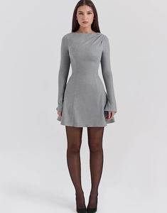 Мини-платье Angelique А-силуэта с длинными рукавами серого цвета от House of CB