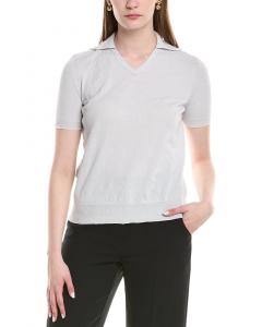 Lafayette 148 New York Поло-свитер с V-образным вырезом из кашемира и шелка, синий