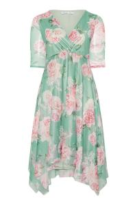 Платье с сетчатым подолом и цветочным принтом Yours Curve, зеленый