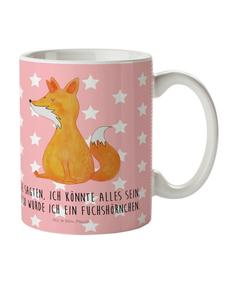 Детская кружка Единорог и лиса с надписью в пастельно-красных тонах Mr. & Mrs. Panda