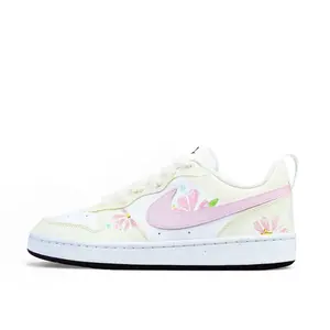 Детские, подростковые, противоскользящие, износостойкие, низкие кроссовки для скейтбординга Court Borough Nike, желтый/розовый