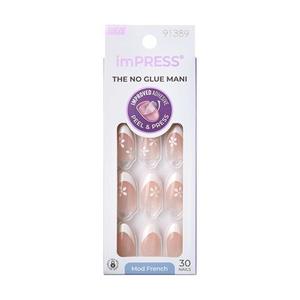 KISS imPRESS No Glue Push-On Nails Fearless Light Neutral White Tip French Medium Size Mindle Shape Включает 30 ногтей Подготовительный диск Инструкция Маникюрная палочка Мини-пилка Impress