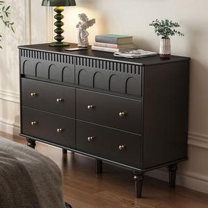 Yu Senyi Комод для гостиной настенный из массива дерева, 5 ящиков, цвет walnut, само сборка, винтажный стиль