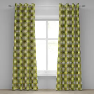 Желто-белая штора на люверсах ABAKUHAUS, старинный клетчатый узор, черные линии, геометрические квадраты, декоративные двухпанельные шторы, 280 см x 245 см, цвет: желтый, белый, черный Abakuhaus