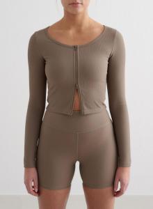 AIM'N Женский кардиган на молнии с рубчиком, быстросохнущий, коричневый