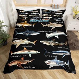 Erosebridal Комплект постельного белья Shark с морским принтом для детей, Black