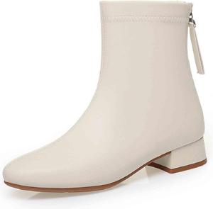 Женские ботильоны с острым носком и толстым каблуком, на щиколотке, удобные, мягкая кожа, задняя молния, для платья, зимние с флисовой подкладкой, теплые ботинки OEWHNGD, White