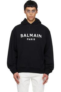 Худи из хлопка с принтом Balmain, черный