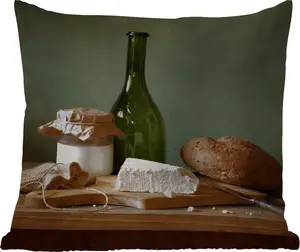 Подушка для улицы - деревенская - бри - натюрморт - бутылка - хлеб - 50 x 50 см - водонепроницаемая - подушка для отдыха - удобная - подушка с рисунком MuchoWow
