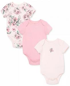Боди с короткими рукавами и цветочным принтом для маленьких девочек, упаковка из 3 шт Little Me, розовый