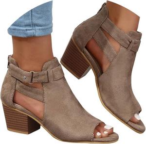 Generic Женские ботильоны с открытым носком, босоножки с вырезами в богемном стиле, сзади молния, на устойчивом каблуке, вечерние удобные сексуальные замшевые босоножки на толстом каблуке, с ремешками на липучке