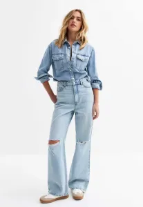 Светлые рваные джинсы с широкими штанинами и расклешенной юбкой New Look, Pale Blue