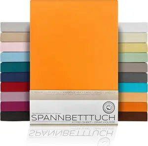 Простыня на резинке BEAUTEX из гребенного хлопка, трикотаж премиум-класса 160 г/м², размер и цвет на выбор, 200x200 см, оранжевая, тип матраса: пружинный блок Beautex GmbH