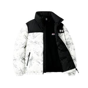 Пуховая куртка Li Ning, унисекс, белая, в комплекте с черной толстовкой, с воротником-стойкой и утолщенным низом