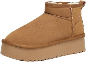 Женские зимние снегоходные сапоги на платформе из замши с утеплителем из флиса, низкий каблук 4,5 см, размер 5-8,5 US CHRNDXEE, Brown